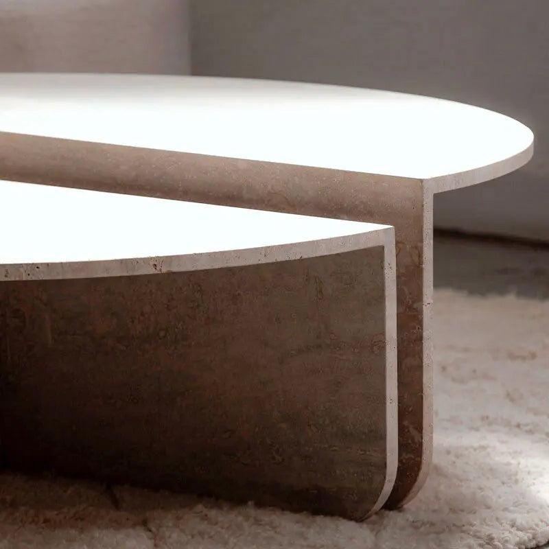 Table basse Japandi Travertin Kiri – Élégance contemporaine
