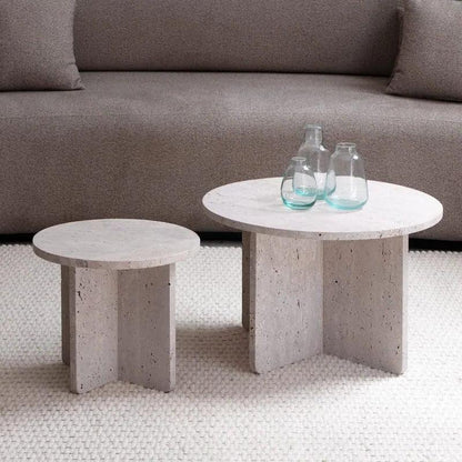 Tables basses gigognes Japandi Nagi en Travertin – Design épuré