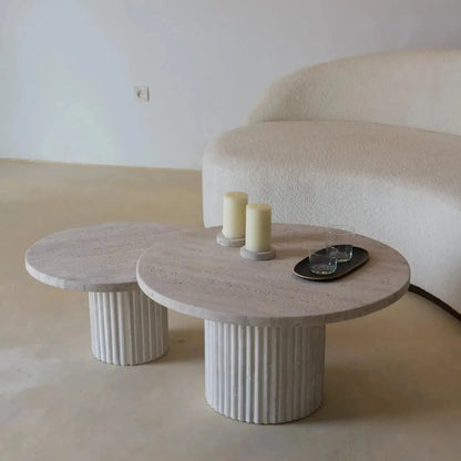 Tables gigognes en Japandi Travertin naturel Hav – Piètement cylindrique strié