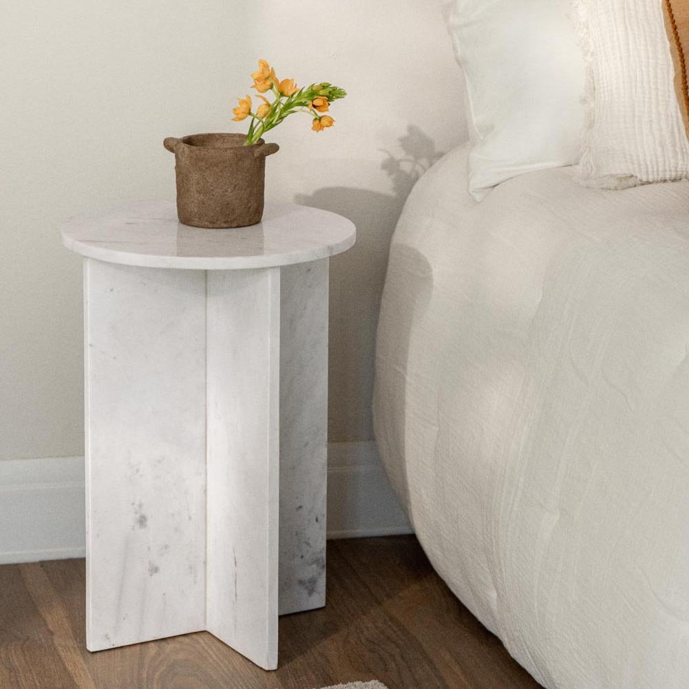 Tables de Chevet Japandi Marbre Blanc Tsuki – Élégance Minimaliste