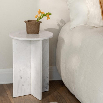 Tables de Chevet Japandi Marbre Blanc Tsuki – Élégance Minimaliste