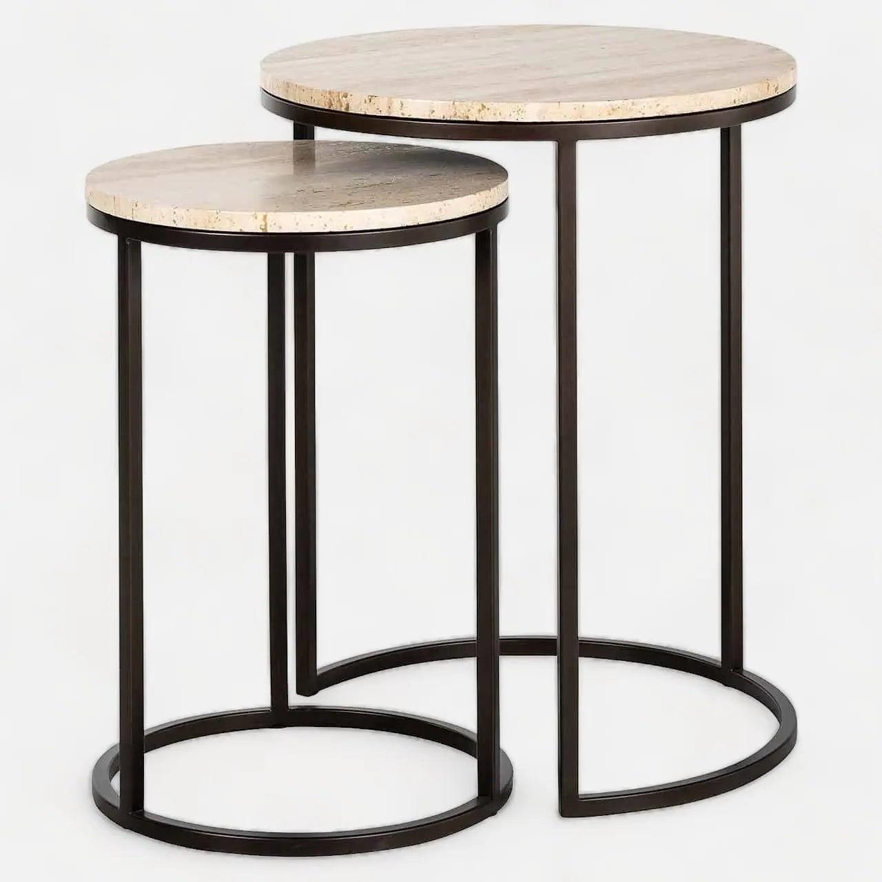Tables Gigognes en Japandi Travertin et Métal Shimo - Tables d’Appoint Design