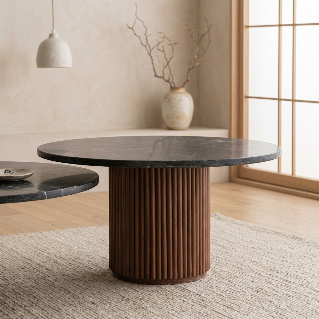 Table japandi Tables dans un intérieur japandi — Marbre noir | Maison Japandi