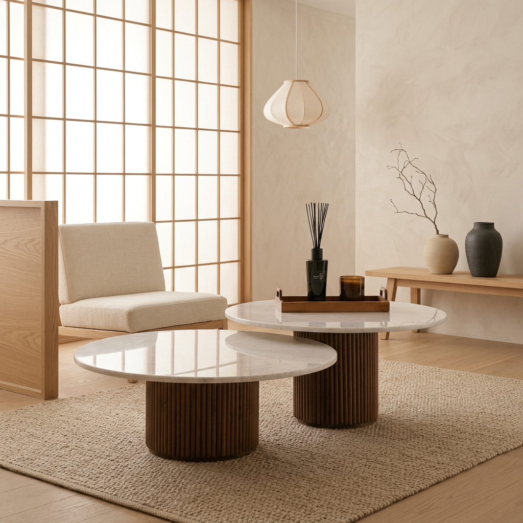 Détail marbre blanc naturel — Table japandi Tables | Maison Japandi