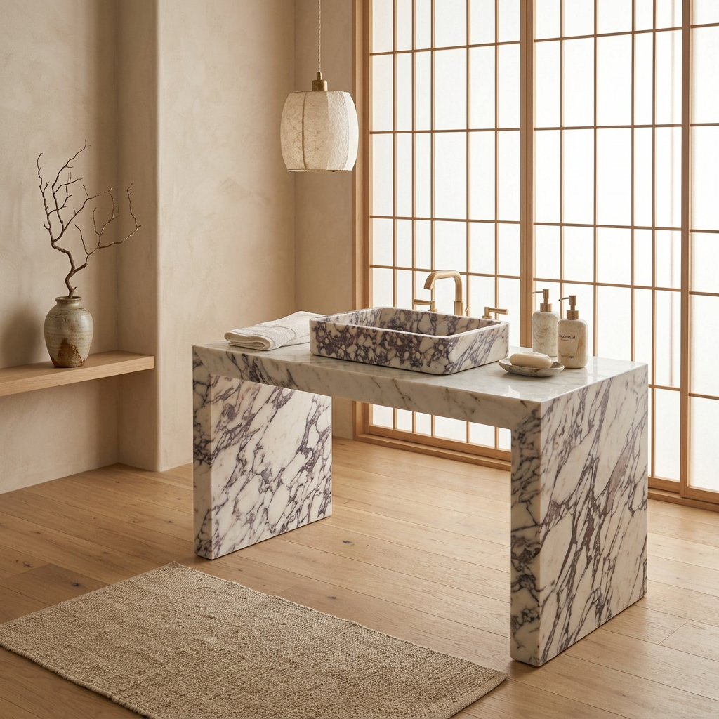 Détail marbre naturel — Vasque japandi | Maison Japandi