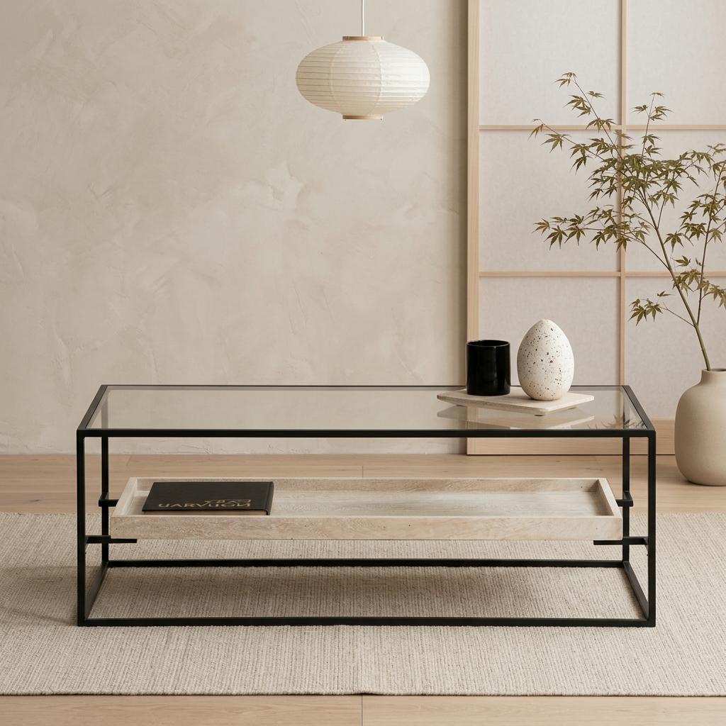 Table basse japandi Verre en travertin — Maison Japandi