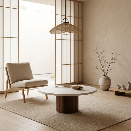 Table basse japandi Bois en travertin — Maison Japandi
