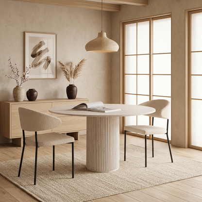 Détail travertin naturel — Table à manger japandi Kasumi | Maison Japandi