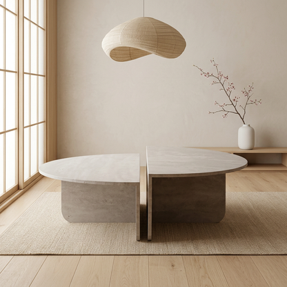 Détail travertin naturel — Table basse japandi Kiri | Maison Japandi
