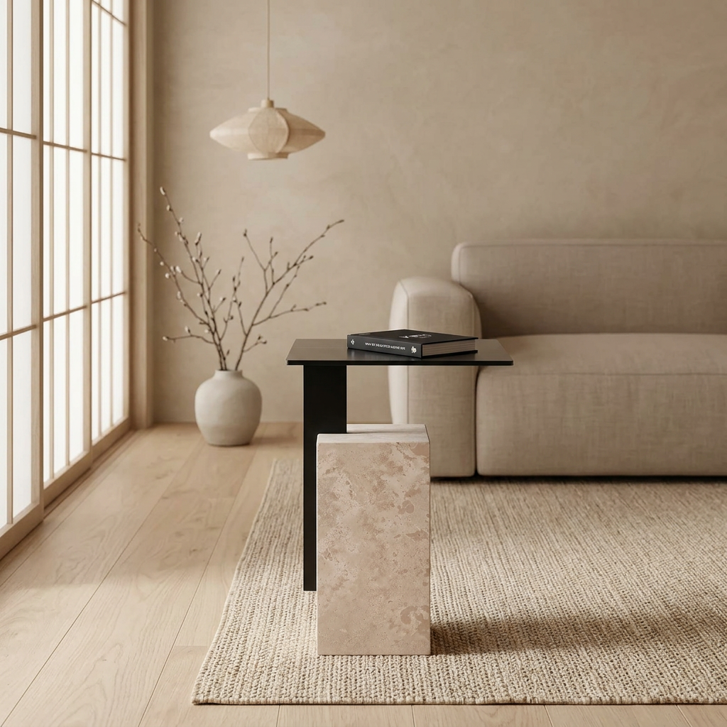 Table japandi en travertin — Maison Japandi