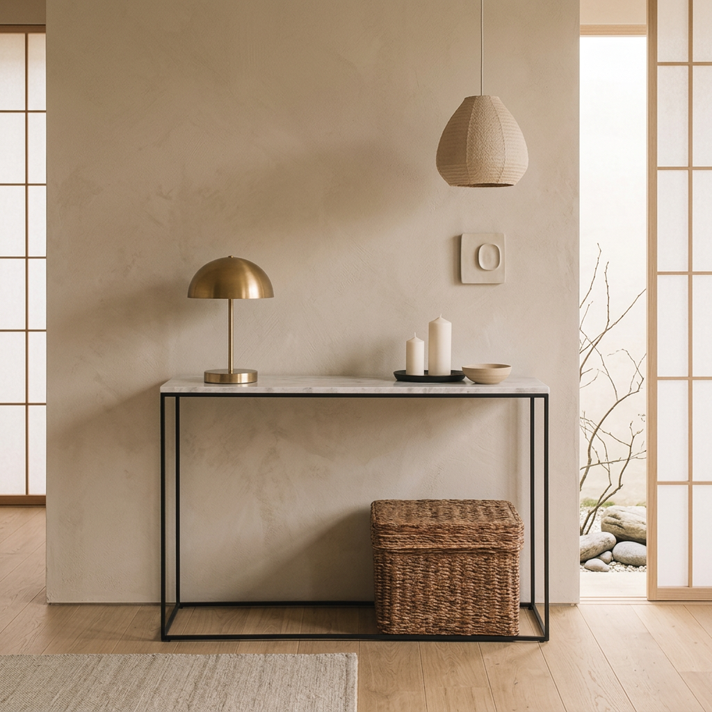 Console japandi Métal en marbre blanc — Maison Japandi