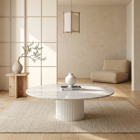 Table basse japandi Koto en marbre blanc — Maison Japandi