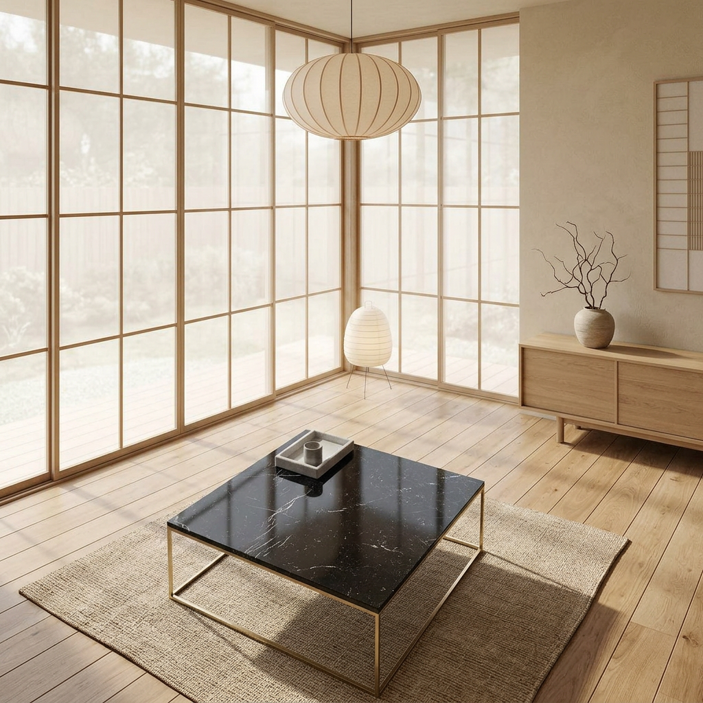 Détail marbre noir naturel — Table basse japandi Sei | Maison Japandi