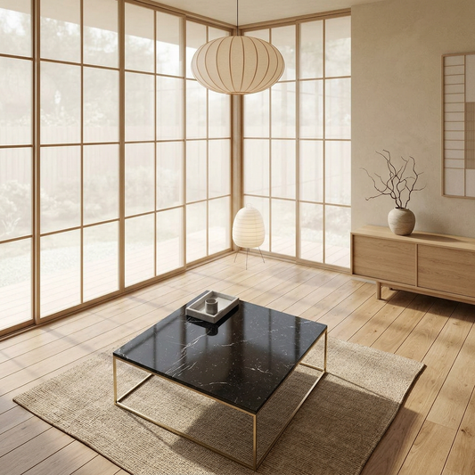 Détail marbre noir naturel — Table basse japandi Sei | Maison Japandi