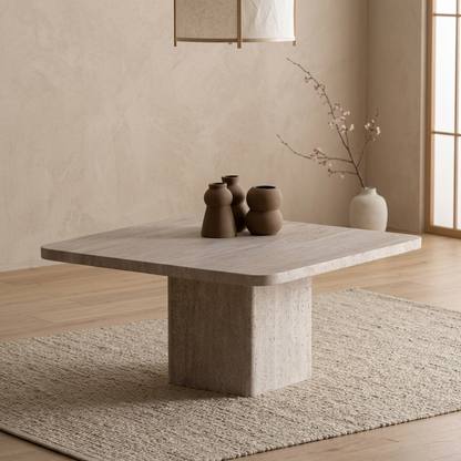 Table basse japandi Carrée en travertin — Maison Japandi
