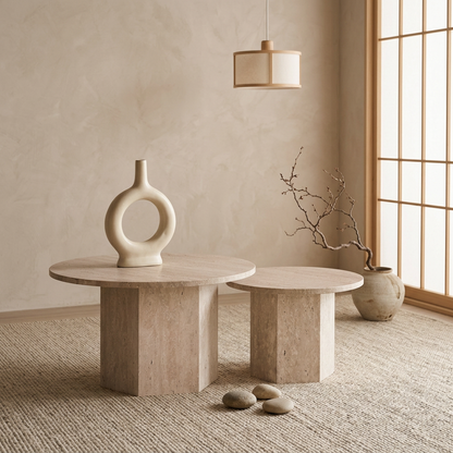 Détail travertin naturel — Table japandi Duo | Maison Japandi