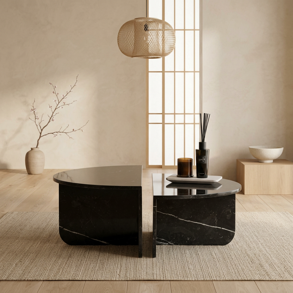 Détail marbre noir naturel — Table basse japandi Kage | Maison Japandi