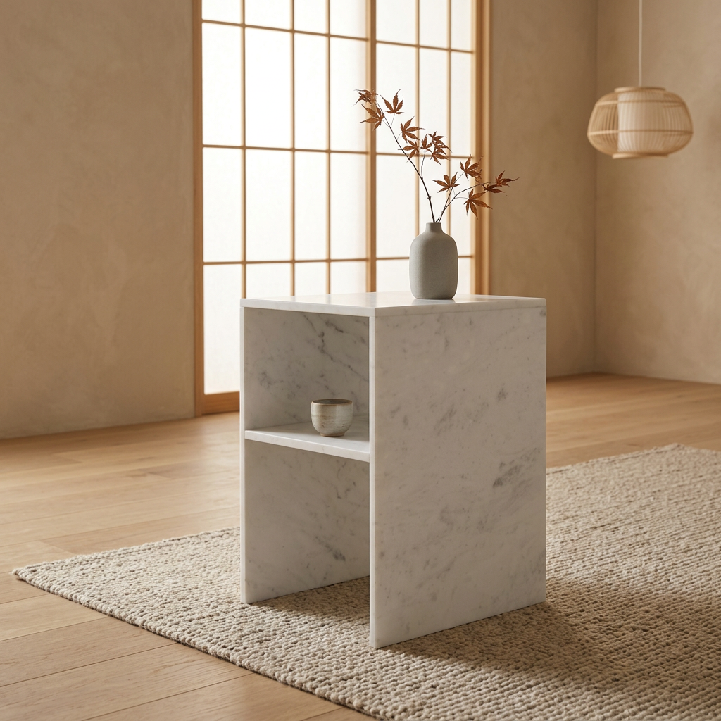 Plateau marbre blanc — table de chevet japandi Tables artisanal | Maison Japandi