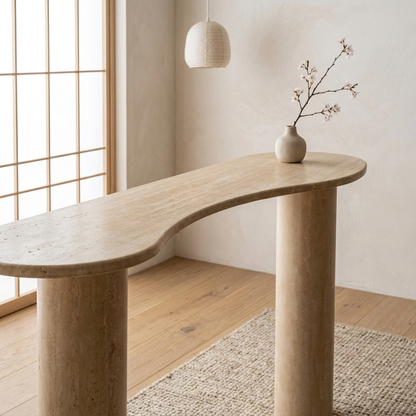 Détail travertin naturel — Console japandi | Maison Japandi