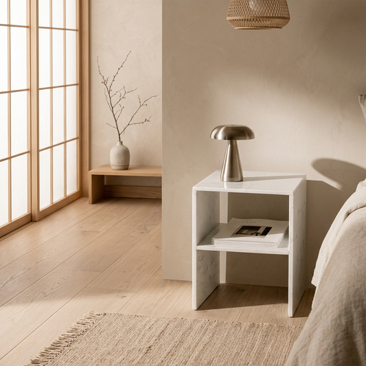 Table de chevet japandi Tables en marbre blanc — Maison Japandi