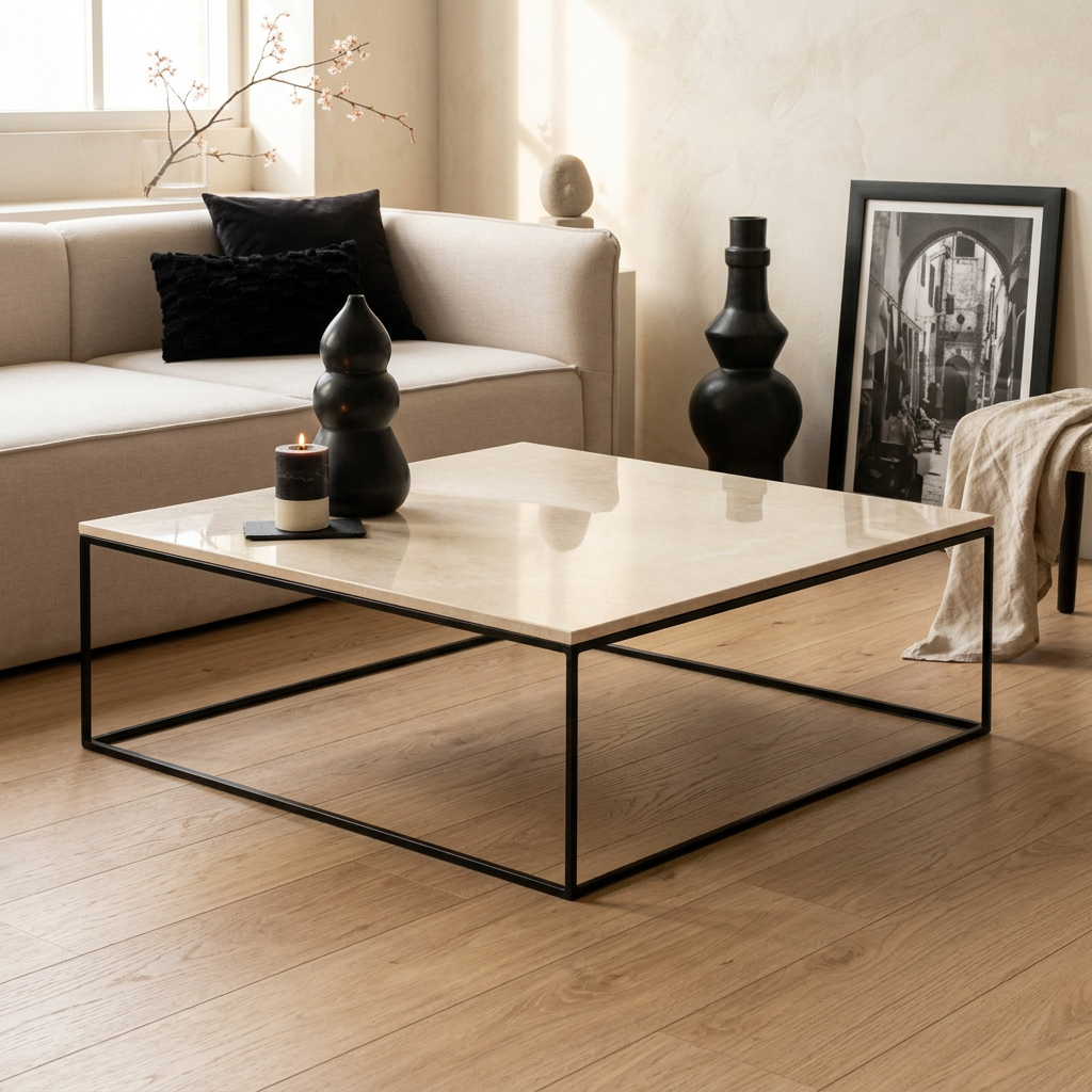 Structure table basse japandi Carrée pierre naturelle | Maison Japandi