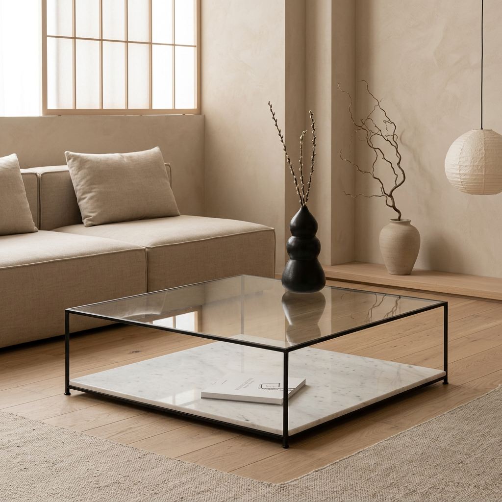 Table basse japandi Carrée en marbre blanc — Maison Japandi