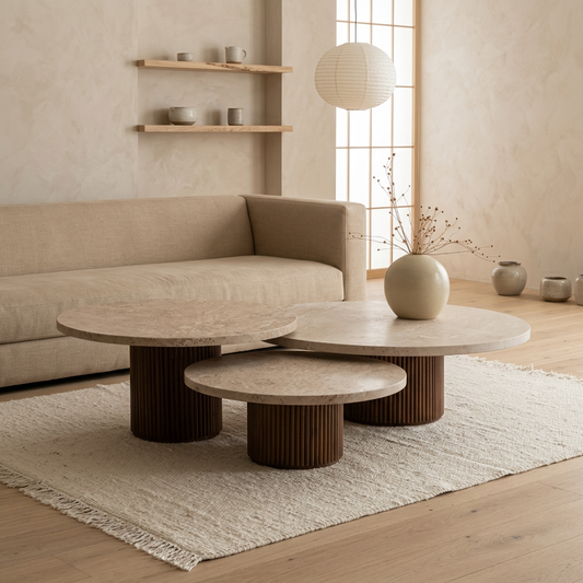 Table japandi Trio en travertin — Maison Japandi