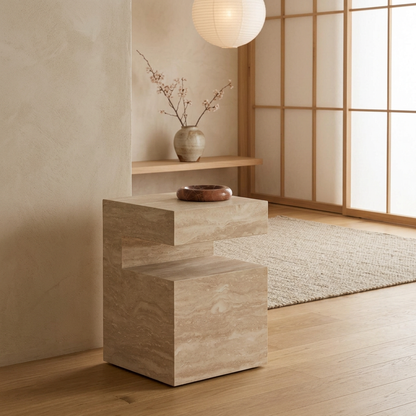 Plateau travertin — table japandi artisanal | Maison Japandi