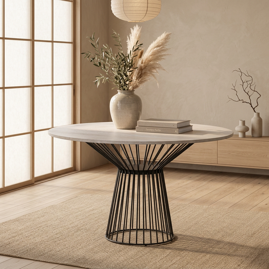 Table à manger japandi en travertin — Maison Japandi