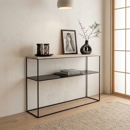 Plateau travertin — console japandi Métal artisanal | Maison Japandi