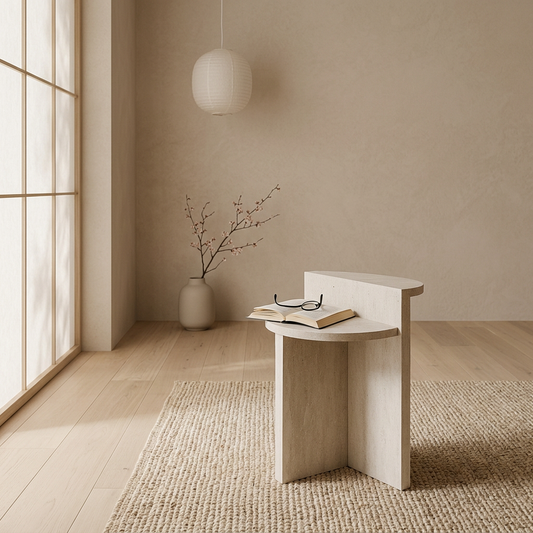 Table japandi en travertin — Maison Japandi