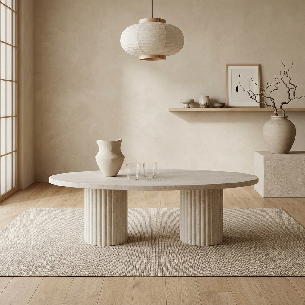 Détail travertin naturel — Table basse japandi Gan | Maison Japandi