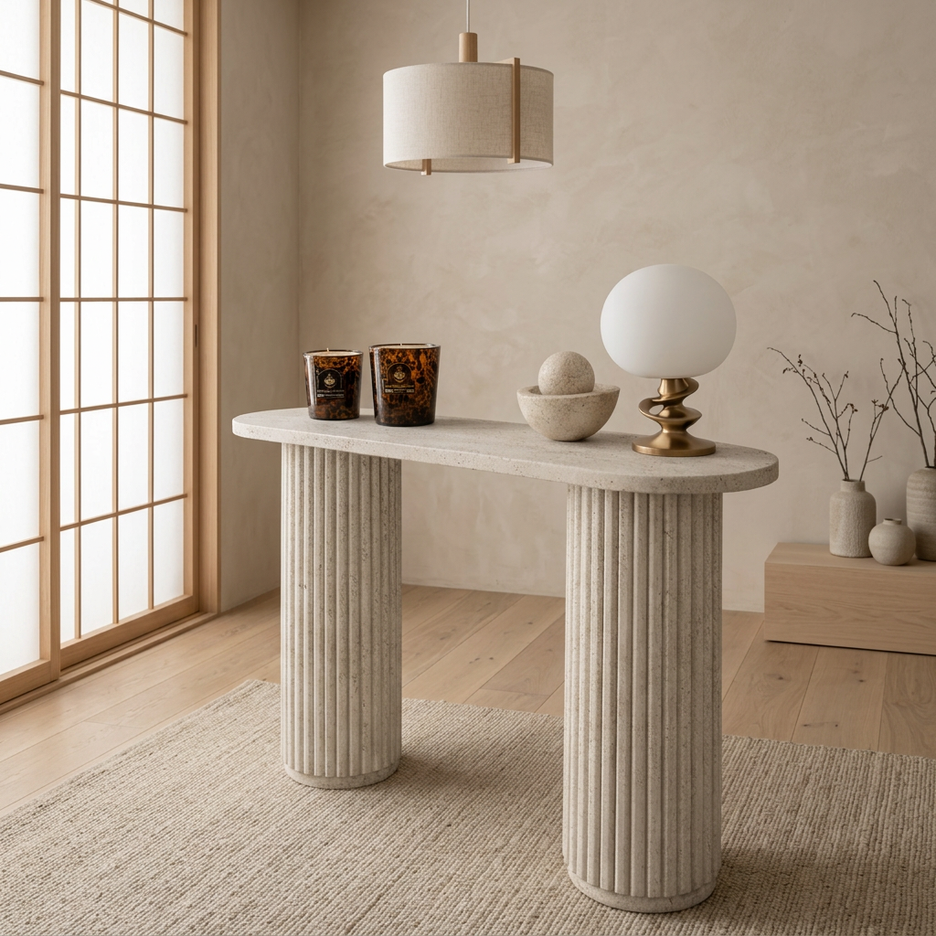 Console japandi en travertin — Maison Japandi