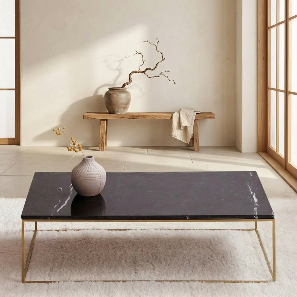 Détail marbre naturel — Table basse japandi Rindo | Maison Japandi