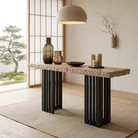 Console japandi Arashi en travertin — Maison Japandi
