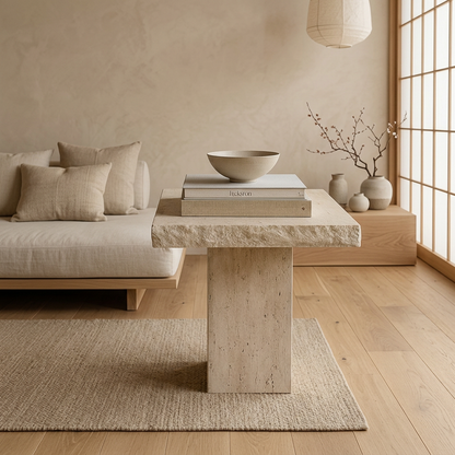 Table japandi en travertin — Maison Japandi
