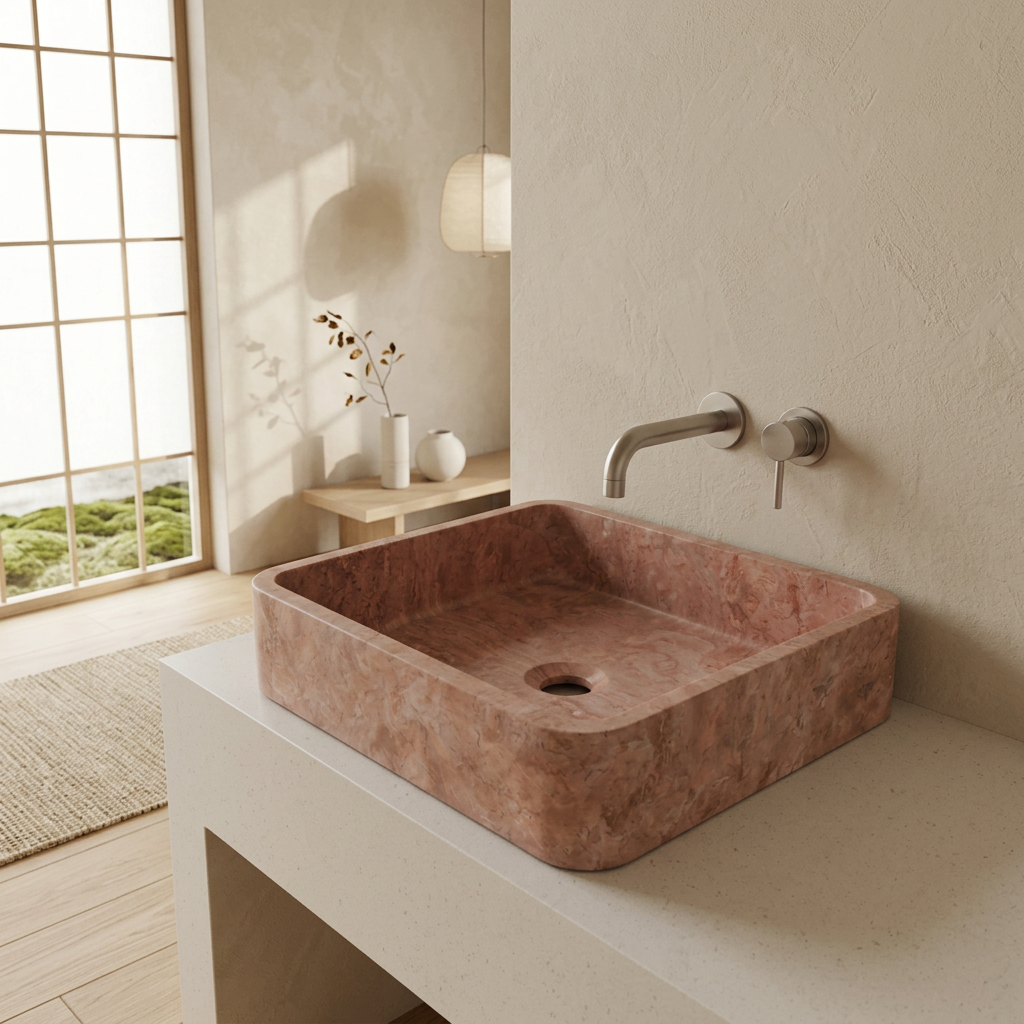 Détail travertin naturel — Vasque japandi | Maison Japandi