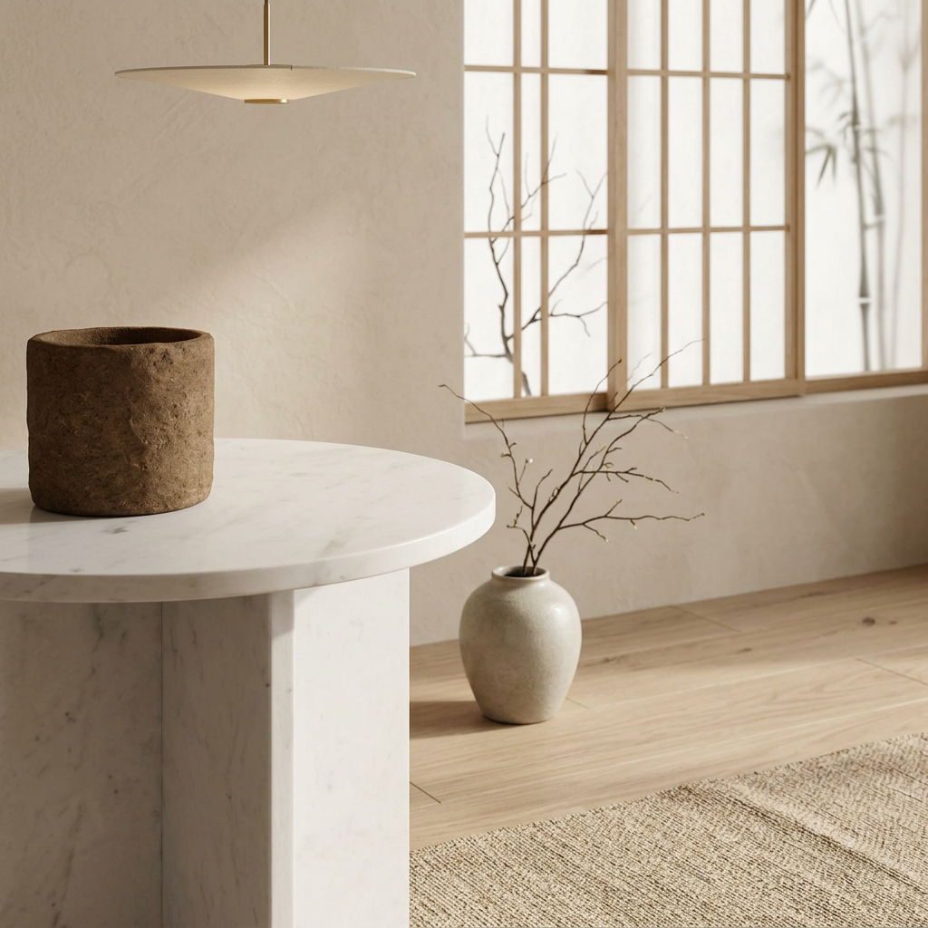 Plateau marbre blanc — table de chevet japandi Tables artisanal | Maison Japandi