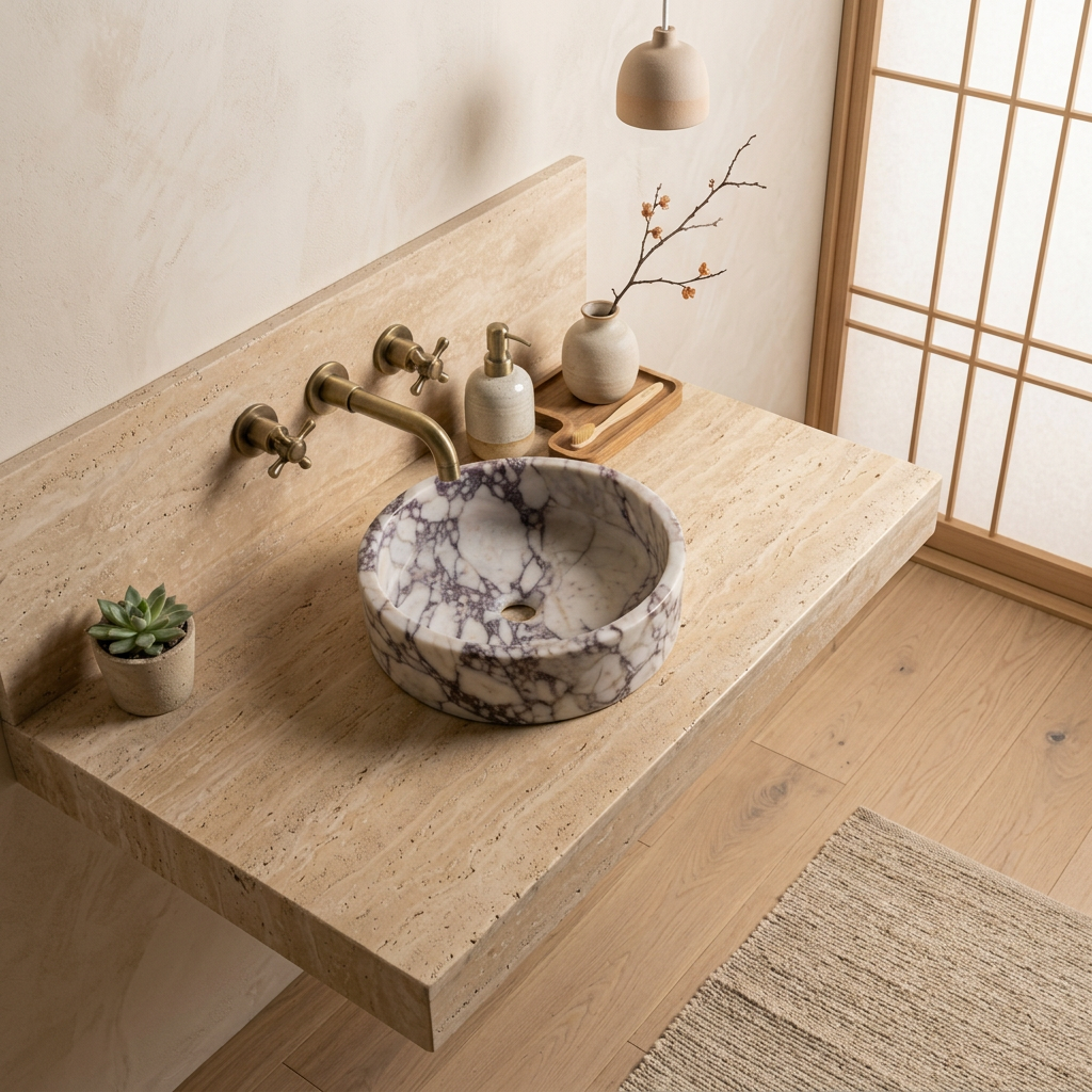 Vasque japandi dans un intérieur japandi — Marbre | Maison Japandi