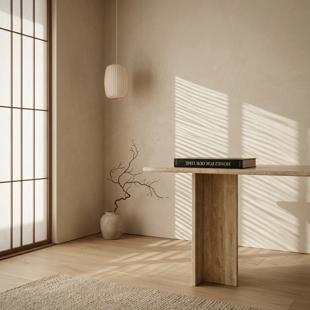 Détail travertin naturel — Console japandi Tsuru | Maison Japandi