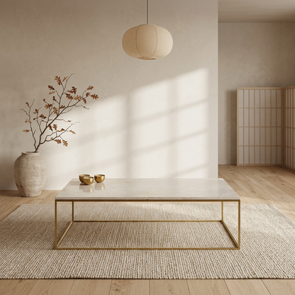 Table basse japandi Rindo dans un intérieur japandi — Marbre | Maison Japandi