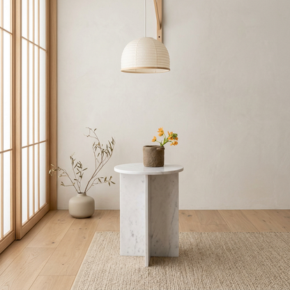 Détail marbre blanc naturel — Table de chevet japandi Tables | Maison Japandi