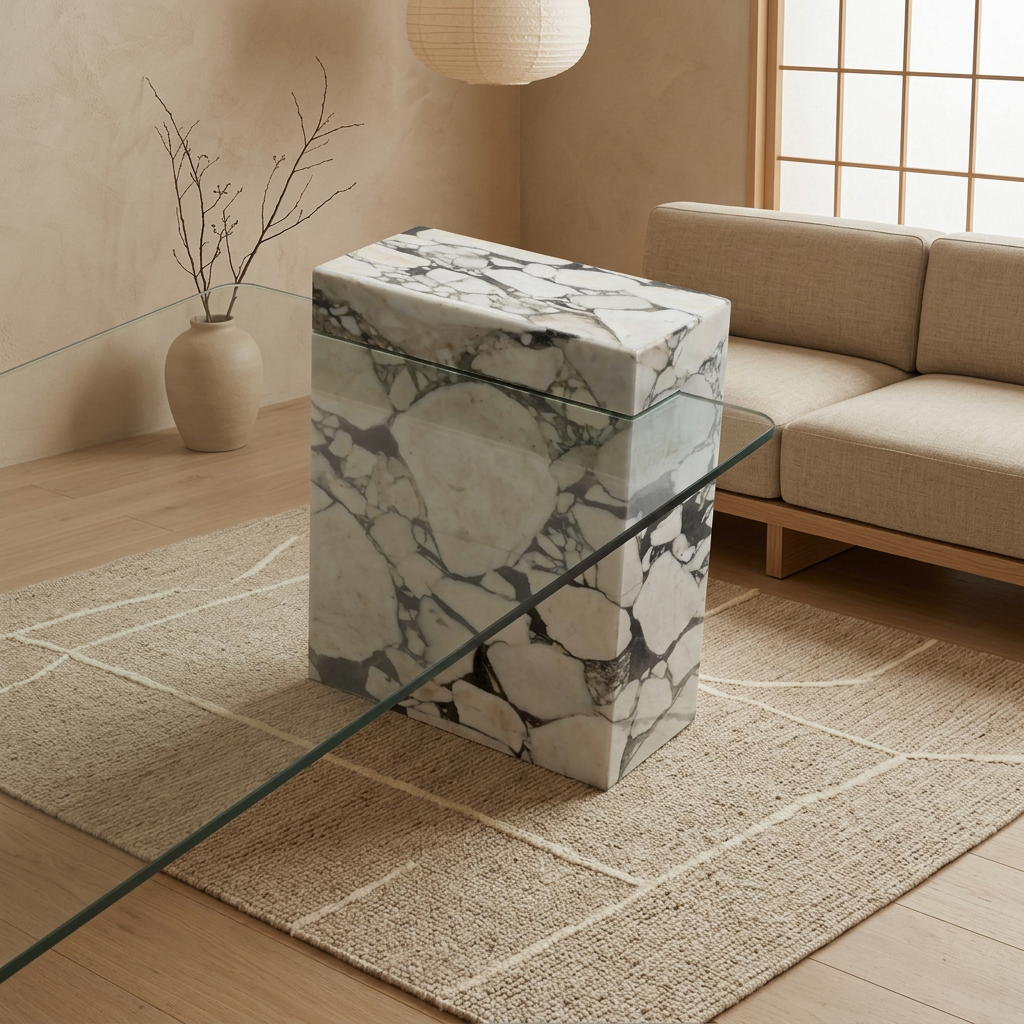 Détail marbre naturel — Table basse japandi Mori | Maison Japandi