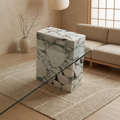 Détail marbre naturel — Table basse japandi Mori | Maison Japandi