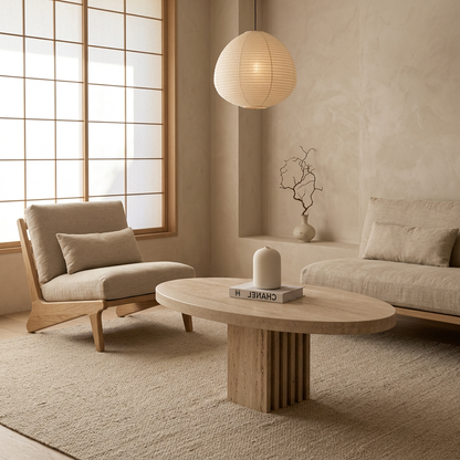 Table basse japandi en travertin — Maison Japandi