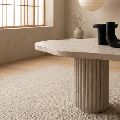 Table basse japandi Kaze dans un intérieur japandi — Travertin | Maison Japandi