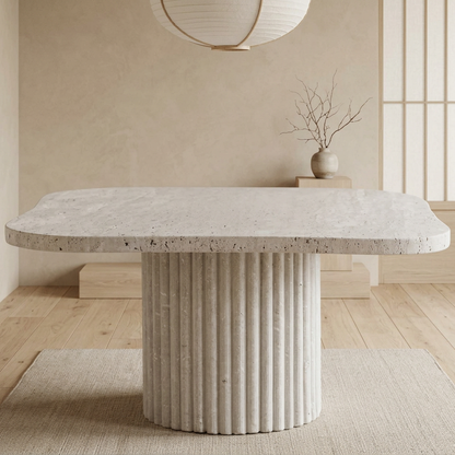 Table basse japandi Wabi dans un intérieur japandi — Travertin | Maison Japandi