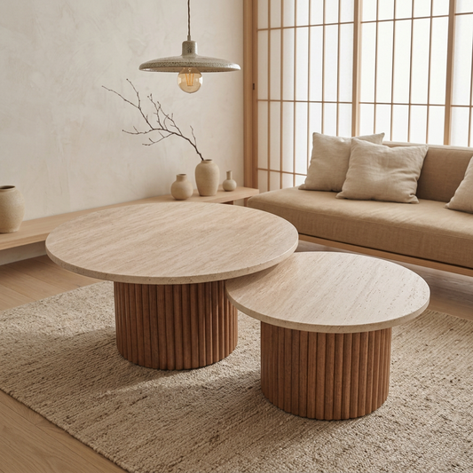 Table japandi Duo en travertin — Maison Japandi