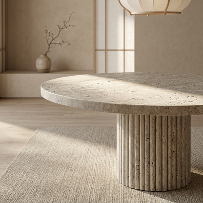 Plateau travertin — table basse japandi Maru artisanal | Maison Japandi