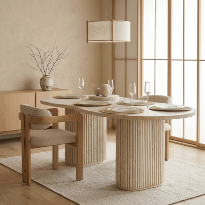 Table à manger japandi en travertin — Maison Japandi